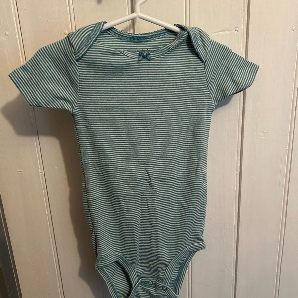(3/$20) Carters 24m blue & white Striped short sleeve onesie
